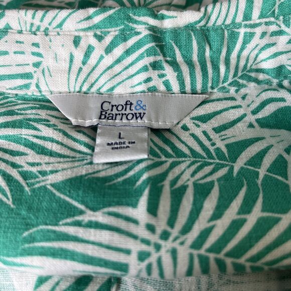NWT Croft & Barrow Linen Blend Tank Shirt Green White Leaves Size Large - Picture 5 of 7